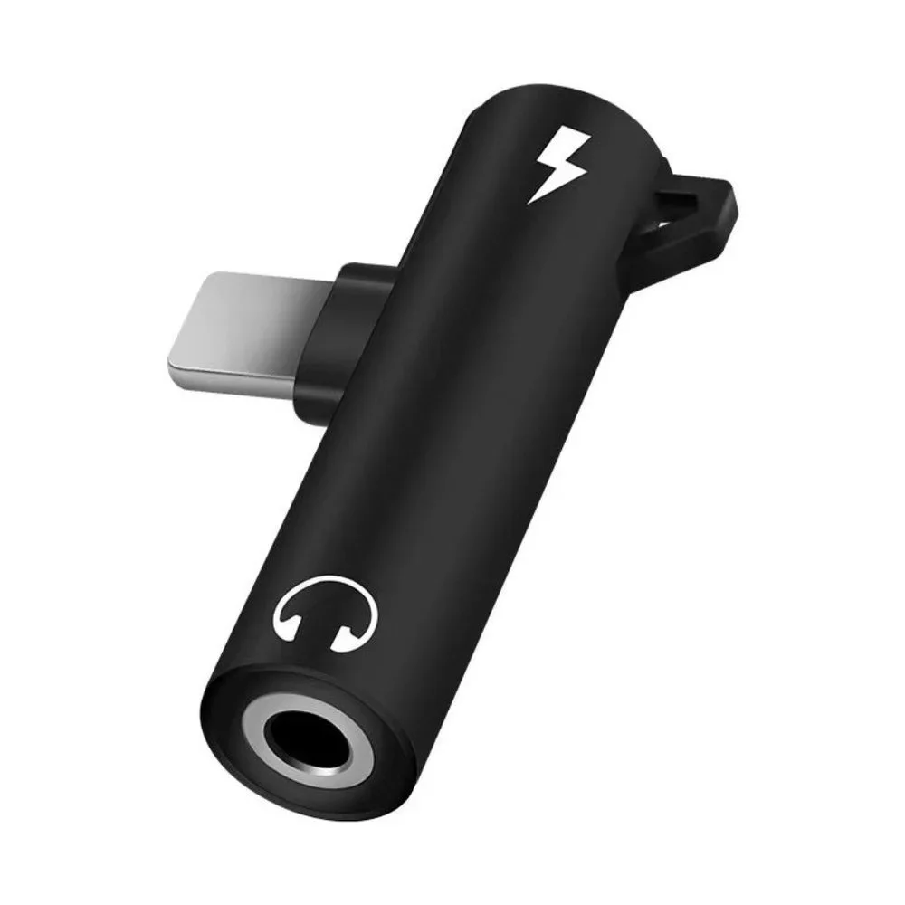 iPhone Audio Aux Adaptor Lighting to Aux and charge 2 in 1 color Black